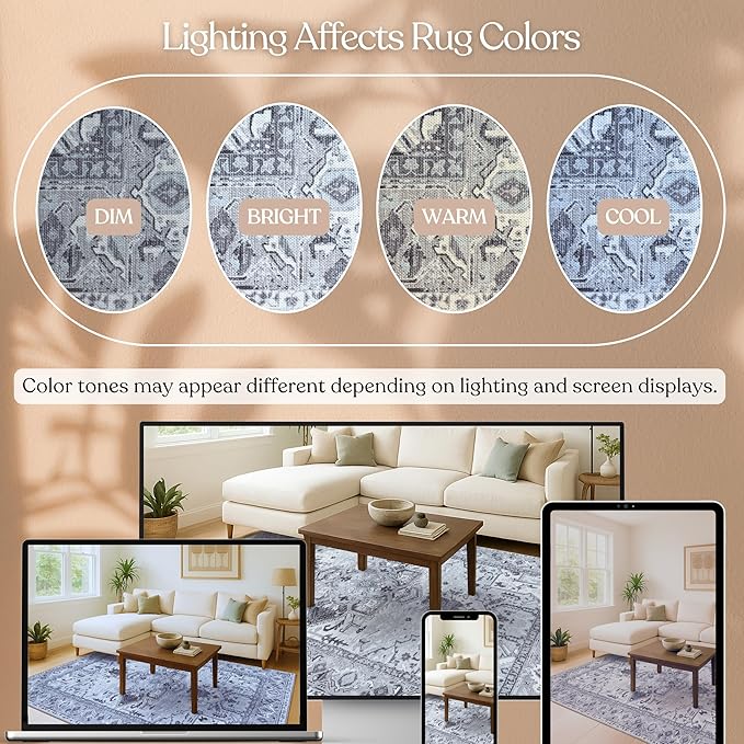 Washable Area Rug. Modern Farmhouse. Vintage. Turkish. Bohemian. Distressed. Oriental. Traditional. Rugs for Living Room. Dining. Bedroom. Office. Entryway. Foyer. (861GG, 2'5" x 13')