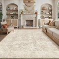 9x12 Beige Area Rug for Living Room Bedroom Neutral Soft Non Slip Rug Low Pile Vintage Distressed Large Carpet for Dining Room Nursery Office Indoor