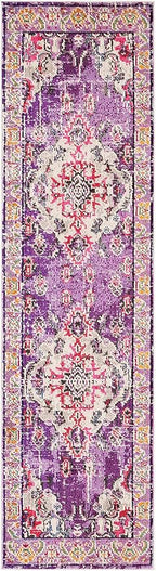 SAFAVIEH Monaco Collection Runner Rug - 2'2" x 10', Violet & Fuchsia, Boho Chic Medallion Distressed Design, Non-Shedding & Easy Care, Ideal for High Traffic Areas in Living Room, Bedroom (MNC243P)