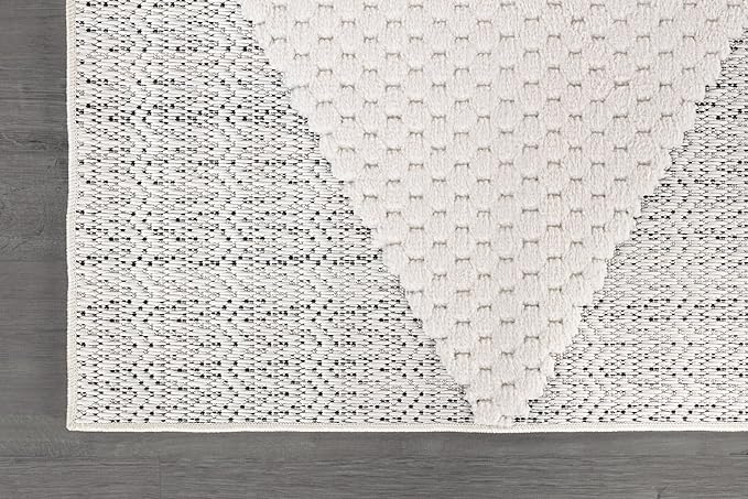 Modern Micro Loop Indoor Area Rugs for Living Room Bedroom Kitchen Geometric Triangle White 8x10 Luxury Durable Low and High Pile Non-Shedding Stain Resistant Soft Area Carpet 8 x 10