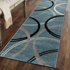 Rugshop Modern Wavy Circles Design Runner Rug, Carpet with Jute Backing for Hallway, Entryway, or Laundry Room, Blue, 2'7" x 6'