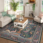 Rugcomf Area Rugs 9x12 Living Room Vibrant Tree of Life-Patterned Vintage Washable Rug Non Slip Low Pile Large Rug for Bedroom Farmhouse Dining Room Kids Playroom, Green