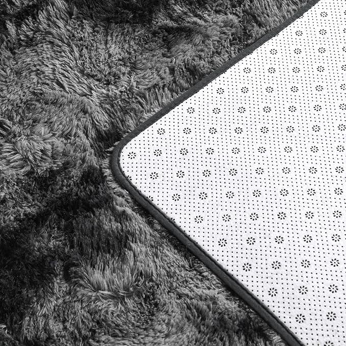 Large Shag Area Rugs 5 x 8, Tie-Dyed Plush Fuzzy Rugs for Living Room, Ultra Soft Fluffy Furry Rug for Bedroom, Indoor Carpet Nursery Rugs for Kids Room Home Decor, Dark Grey