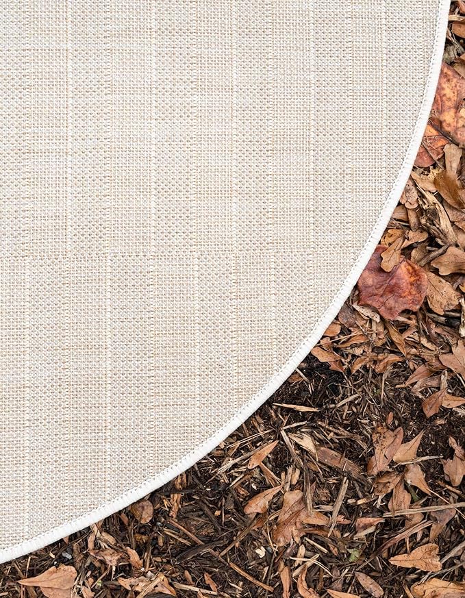 Unique Loom Outdoor Striped Collection Area Rug - Striped (4' 1" Round, Taupe/Ivory)
