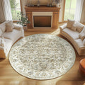jinchan Fiora Round Rug 8ft Area Rugs - Vintage Floral Distressed Design Machine Washable Non-Slip Low-Pile Ultra-Thin Circle Rug for Living Room Dining Room Bedroom Farmhouse (8' Round, Taupe)