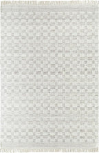 Mark&Day Wool Rugs, 4x6 Clinten Solid and Border Light Gray Checkered Rug, Grey Ivory Carpet for Living Room, Bedroom or Kitchen (3'6" x 5'6")