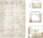 FMFUNCTEX 5x7 Washable Area Rug Neutral Vintage Beige Non Slip Low Pile Traditional Indoor Carpet for Living Room Bedroom Soft Retro Floral Mat Throw Rug for Dining Office Kitchen Dorm Entryway
