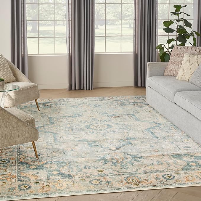 Nourison Home Astra Machine Washable Light Blue 7'10" x 10' Area Rug - Easy Clean, Non Shedding, Bed Room, Living Room, Dining Room, Kitchen (8' x 10')