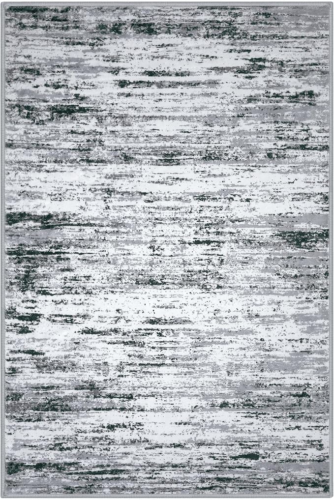 Modern Abstract Entryway Rug Indoor 2x3 Washable Rug Non-Slip Soft Small Area Rug Black Grey White Kitchen Mats Thin Print Faux Wool Floor Carpet Throw Rugs for Entrance Bedroom Home Decor