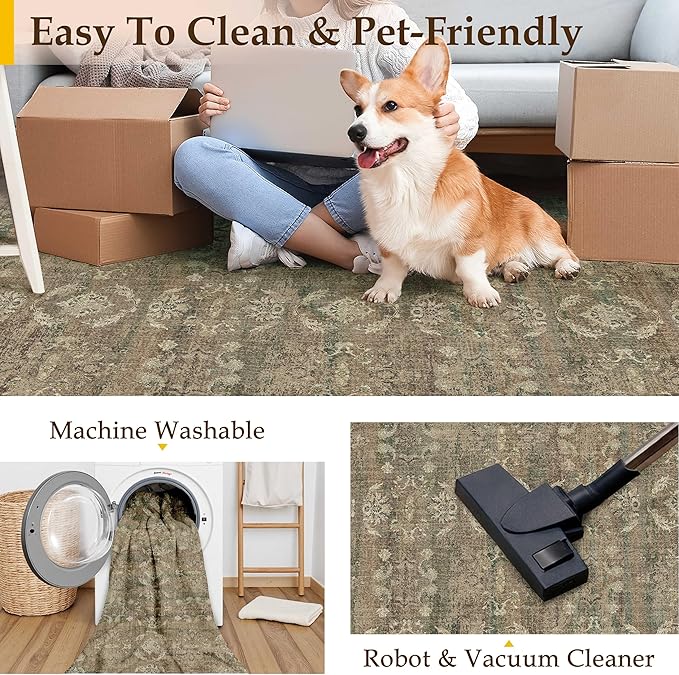 4x6 Brown Area Rug Washable Vintage Distressed Office Carpet Low Pile Entryway Non Slip Indoor Soft Retro Entrance Throw Accent Rug for Kitchen Bathroom Bedroom Dining Living Room