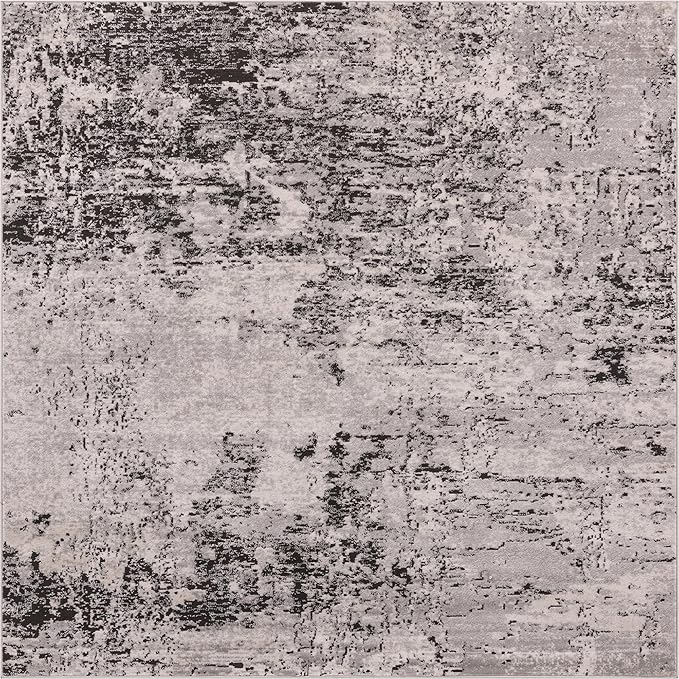 Rugs.com Leipzig Collection Rug – 8 Ft Square Gray Low-Pile Rug Perfect for Living Rooms, Kitchens, Entryways