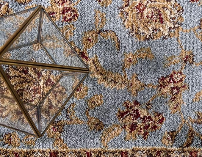 Unique Loom Voyage Collection Traditional Oriental Classic Intricate Design Area Rug (8' 0 x 8' 0 Square, Light Blue/Gold)