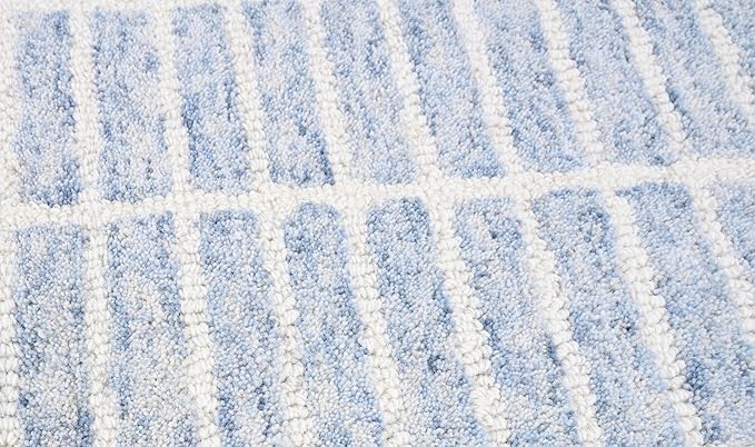 Hand-Tufted 100% Wool Area Rug – Unique Modern Geometric Grid Pattern, Soft Plush Textured Carpet for Living Room, Bedroom, Dining Room & Entryway (Blue, 7' Round)