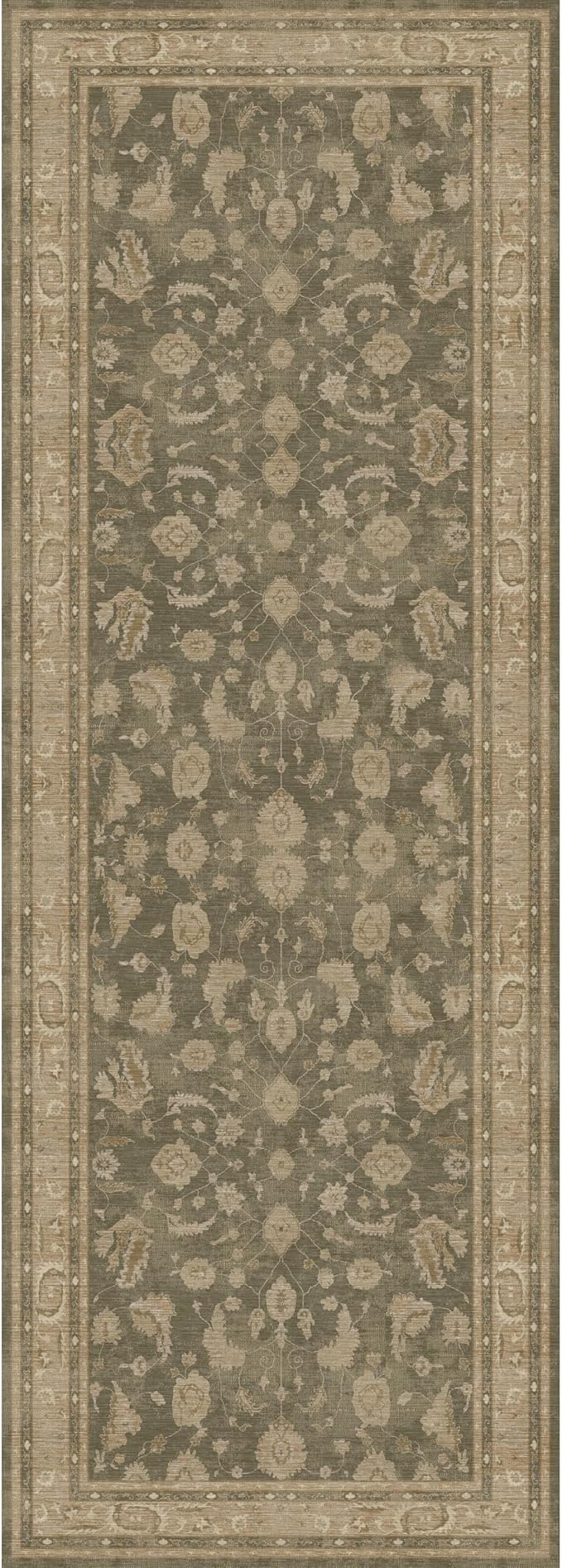 Kuden 2'6"x10 Runner Rug, Machine Washable Area Rug with Non-Slip Backing, Vintage Style, Soft, Easy Clean, Low Pile Rug for Hallway, Entryway, Kitchen, Bedroom