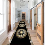 Black Gold Geometric Hallway Runner Rug, 2x8ft, Vintage Greek Key Entryway Carpet, Baroque Style Pattern Machine Washable Carpets, Durable Non-Shedding Non-Slip Rugs for Dorm Nursery