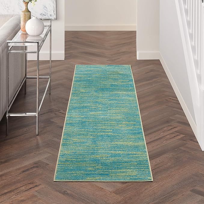 Nourison Home Nourison Essentials Blue Green 2'2" x 12' Area Rug - Easy Clean, Non Shedding, Bed Room, Living Room, Dining Room, Kitchen (12' Runner)