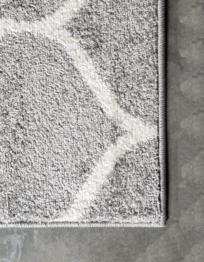 Rugs.com Lattice Frieze Collection Rug – 2' x 8' 8 Runner Light Gray Medium Rug Perfect for Living Rooms, Large Dining Rooms, Open Floorplans