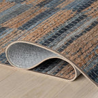 Dash & Albert Ravel Stripe Blue Machine Washable Rug, 3 X 5 Feet, Tan/Blue Stripe Pattern