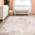 Washale Modern Bedroom 4x6 Area Rugs - Pink and Grey Rug for Living Room, Kitchen, Non Slip & Soft, Medallion Distressed Print Pattern