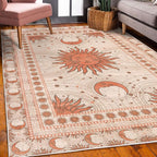 Ambesonne Sun and Moon Decorative Rug, Bohemian Artwork Design of Crescent Solar Ornament Esoteric Stars Ornaments, Quality Carpet for Bedroom Dorm and Living Room, 5' 1" X 7' 5", Burnt Sienna