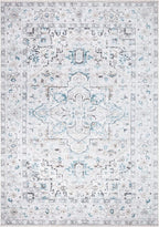 Bloom Rugs Washable Non-Slip 2x3 Rug - Seashell/Teal Blue Traditional Oriental Area Rug for Living Room, Bedroom, Dining Room, and Kitchen - Exact Size: 2' x 3'