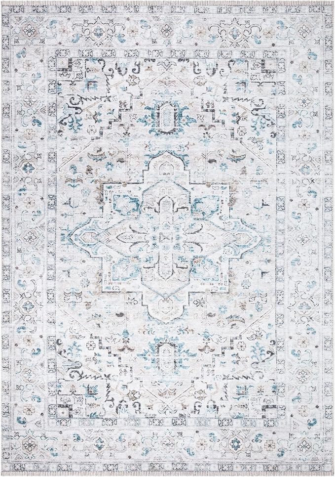 Bloom Rugs Caria Washable Non-Slip 3x5 Rug - Seashell/Teal Blue Traditional Area Rug for Living Room, Bedroom, Dining Room, and Kitchen - Exact Size: 3' x 5'