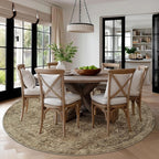 FMFUNCTEX 6ft Round Washable Area Rug Brown Vintage Neutral Distressed Non Slip Carpet for Living Room Bedroom Soft Low Pile Indoor Mat Retro Floral Throw Rug for Dining Room Office Nursery Entry