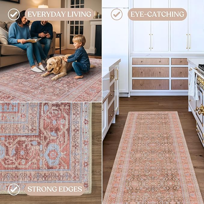 Fame Living Washable Area Rug. Modern Farmhouse. Vintage. Turkish. Bohemian. Distressed. Oriental. Traditional. Rugs for Living Room. Dining. Bedroom. Office. Entryway. Foyer. (860TT, 2' x 3')