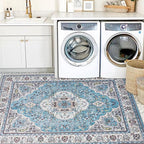 COMSLE Area Rug 4x6 Faux Wool Rugs for Kitchen, Boho Washable Throw Rugs Non-Slip Distressed Carpet Soft Accent Floor Rug for Bedroom, Living Room, Laundry Room (Light Blue)