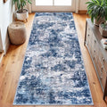 Modern Abstract Hallway Runner Rug, Grey Navy Blue 2.6x8 Runner Rug, Washable Kitchen Runner Non-Slip Soft Thin Print Faux Wool Carpet for Entryway Bedroom Laundry Room Indoor