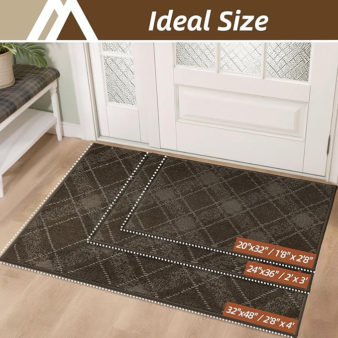 COSY HOMEER Plaid Door Mat 20" x 32",Dirt Trapper Entryway Rugs,Non-Slip Washable Farmhouse Doormat,Low Profile Welcome Mats for Paws Brown