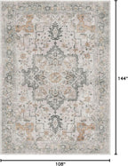 GENIMO 9x12 Area Rugs for Living Room, Non Slip Machine Washable Vintage Rugs, Low Pile Lightweight Chenille Print Large Rug for Bedroom, Dining Room, Home Office, Light Taupe Brown