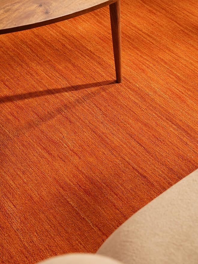 Rugsotic Carpets Hand Knotted Loom Wool ECO-Friendly Area Rugs - 3'x5', Rectangle, Orange Color, Solid Plain Design, High Pile Handmade Anti Skid Area Rugs for Living Room, Bed Room (L00111)