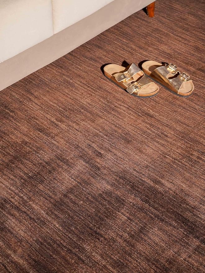 Hand Knotted Loom Wool ECO-Friendly Area Rugs - 8'x8', Square, Brown Color, Solid Plain Design, High Pile Thick Handmade Anti Skid Area Rugs for Living Room, Bed Room (L00111)