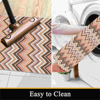 Brown Pink White Wave Runner Rug, 4x10ft Soft Tone Hallway Decor Carpet - Modern Home Corridor & Foyer Long Rug Non-Slip Mat, Washable Flannel Material, Bedroom Stylish Accent Rugs