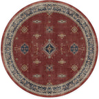 RUGGABLE Washable Vintage Area Rug – Verena Amber Red 8 ft Round, Stain-Resistant, Non-Slip – Large Machine Washable Rugs for Living Room, Bedroom, Hallway, Entryway & Office–with Standard Pad
