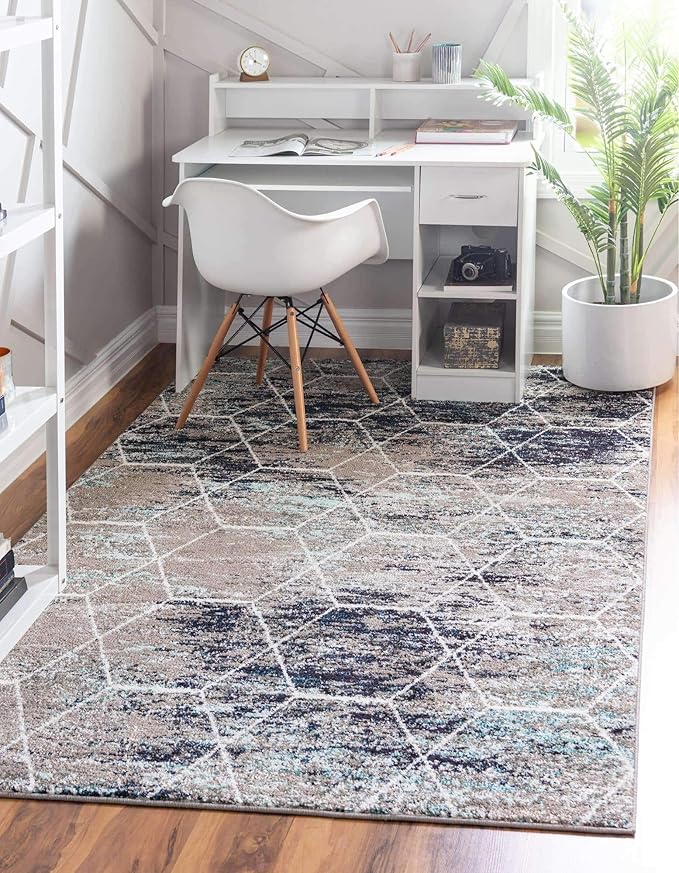 Unique Loom Trellis Frieze Collection Area Rug - Geometric (8' x 10', Blue Multi/ Ivory)