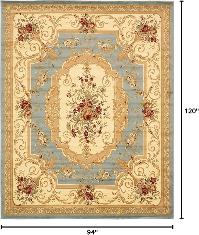 Rugs.com Chateau Collection Rug – 8' x 10' Light Blue Medium Rug Perfect for Living Rooms, Large Dining Rooms, Open Floorplans