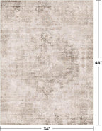 Washable Beige Brown Rugs for Entryway Indoor - 3x4 Throw Rug for Large Kitchen, Bedroom Bedside, Bathroom, Mudroom, Mordern Abstract Medallion Décor, Non Slip Low Pile Fade Resistant