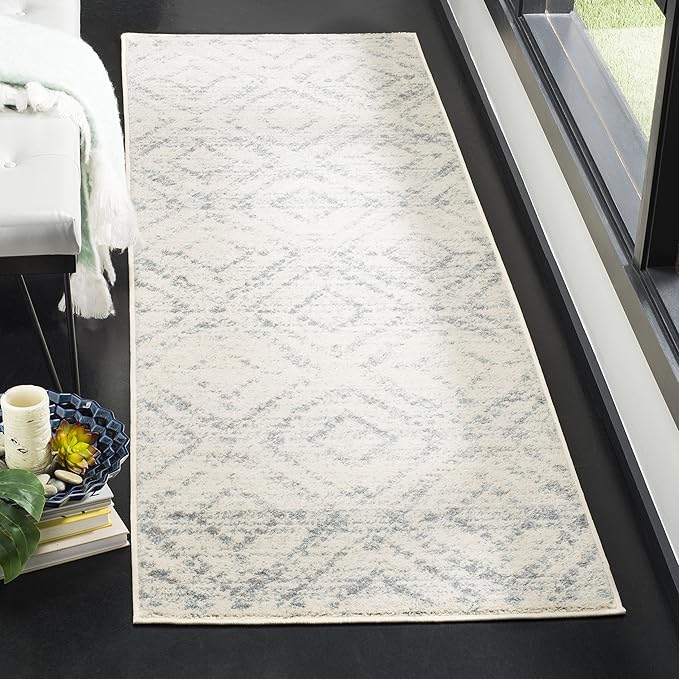 SAFAVIEH Adirondack Collection Runner Rug - 2'6" x 6', Ivory & Light Blue, Modern Diamond Distressed Design, Non-Shedding & Easy Care, Ideal for High Traffic Areas in Living Room, Bedroom (ADR131T)