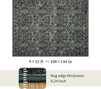 Washable Living Room Rug: 9x12 Boho Floral Soft Area Rug for Bedroom Decor - Vintage Low Pile Thin Carpet for Dining Room Non-Slip - Farmhouse Stain Resistant Rugs - Dark Green