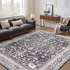 Black Rug Living Room Rugs: 12x15 Washable Boho Large Vintage Moody Soft Distressed Oriental Stain Resistant Non-Slip Indoor Floor Carpet for Bedroom Playroom Office Dining Room Retro Home House