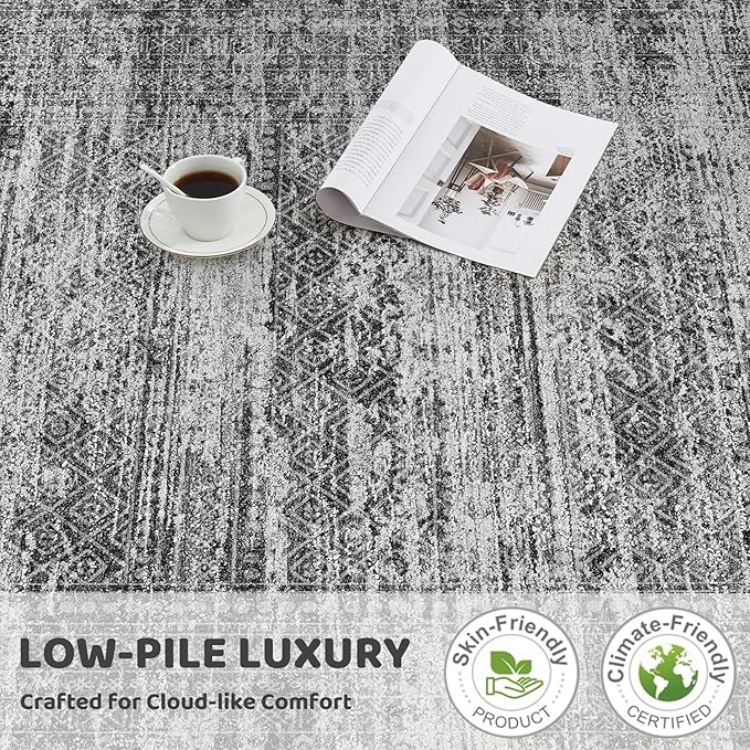 3x5 Area Rug Living Room Rugs - Washable Neutral Modern Abstract Soft Thin Rug Indoor Floor No Slip Rug Carpet for Bedroom Under Dining Table Home Office Decor - Dark Gray