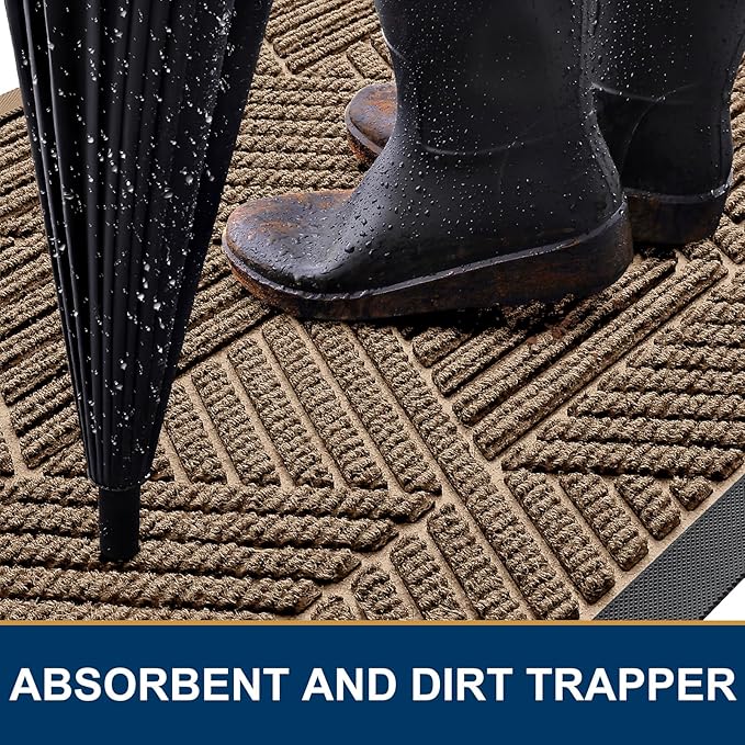 Kitinjoy Front Door Mat Outside Entrance, Sturdy Natural Dirt Trapper, Heavy Duty Rubber Doormat, Low Profile Non-Slip Backing, Easy Clean Mat for Indoor Outdoor, 47X23 Inch, Coffee