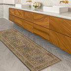 Non Slip 2x7 Gold Brown Kitchen Runner - Washable Long Runner Rugs for Bathroom, Hallway, Indoor Floor Mat, Bedroom Bedside - Brown Earthy Vintage Floral Décor