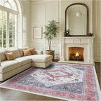 Fame Rugs Turkish Rug. Washable Vintage Oriental Antique Inspired Traditional Doormat Small Modern Area Rugs Luxury Entryway Entry Bedroom Bathroom Kitchen (402RN, 2'5 x 5')