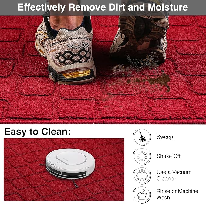 Front Door Mat Outside Entrance, Outdoor Indoor Door Mats for Entryway, Entrance, Entry, Patio, Waterproof Non Slip Doormat, Low-Profile, 20" × 31.5“, Red