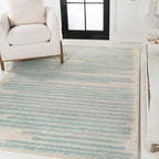 JONATHAN Y Khalil Modern Berber Stripe Cream/Turquoise Indoor Area Rug, 3x5, Contemporary, Bohemian, Easy-Cleaning for Living Room, Bedroom, Kitchen, Pet Friendly, Non-Shedding (MOH207B-3)