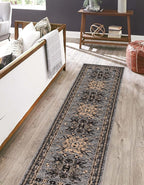Unique Loom Taftan Collection Border Geometric Tribal Inspired Design Area Rug (2' 11 x 16' 5 Runner, Gray/ Black)