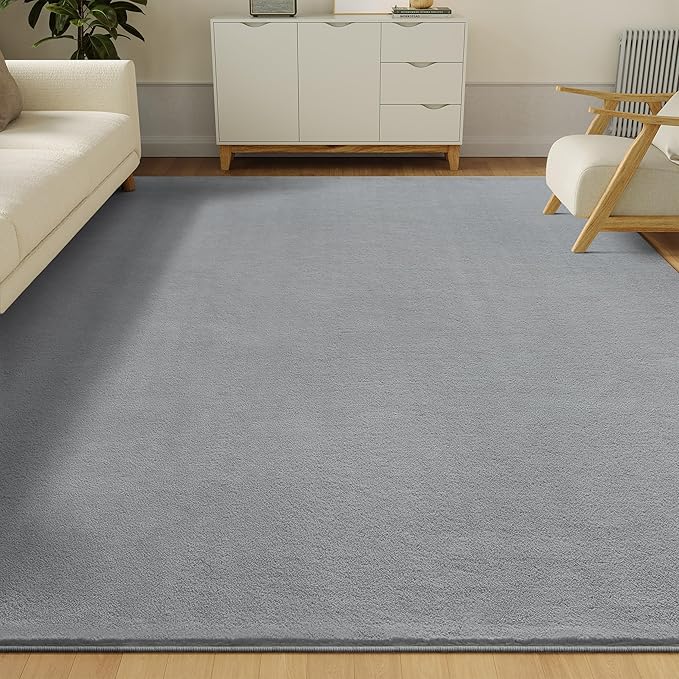 Solid Washable Area Rug - 6x9 Medium Pile Faux Cashmere Carpet for Living Room Bedroom, Grey